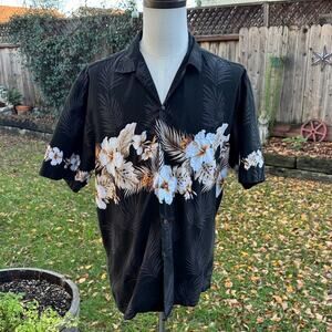 Pacific Legend Tropical Hawaiian Shirt Black Floral Hibiscus USA Men's Size XL